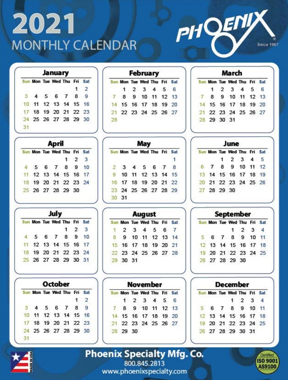 2021 Calendar & Conversion Chart