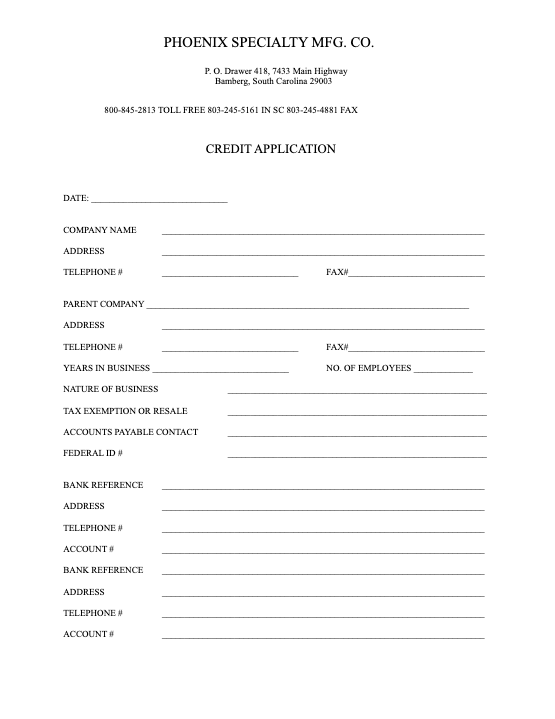 Phoenix Credit Application